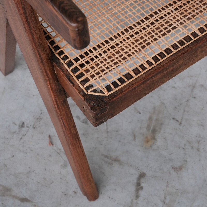 Vintage cane and teak office armchair by Pierre Jeanneret, India 1960s