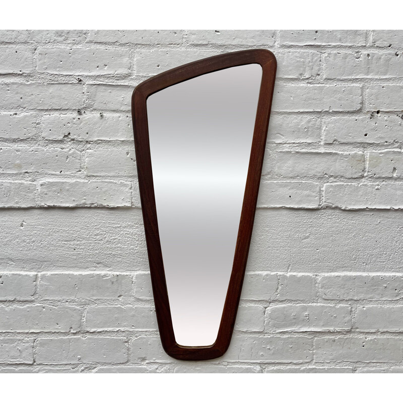 Vintage triangular teak wall mirror