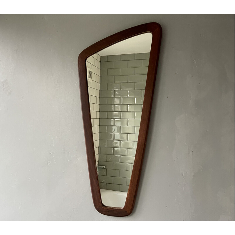Vintage triangular teak wall mirror