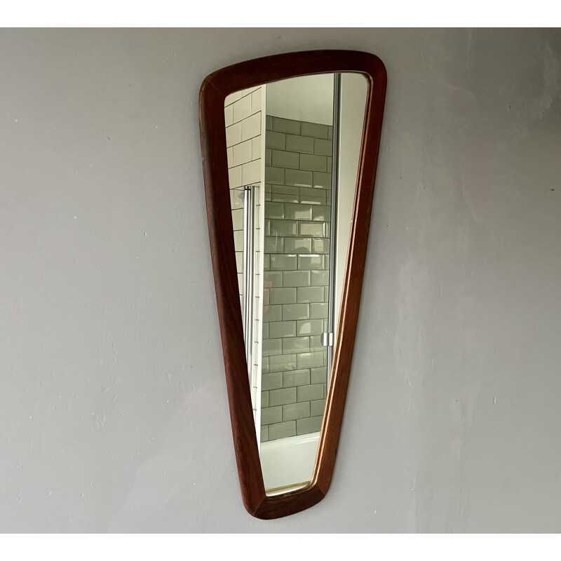 Vintage triangular teak wall mirror