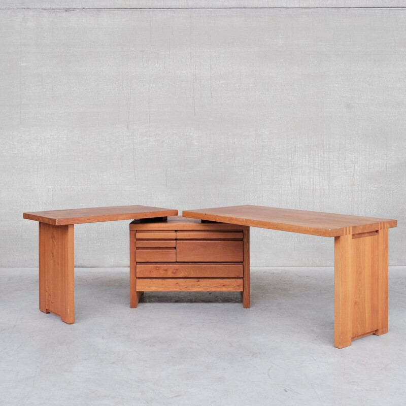 Vintage iepenhouten bureau van Pierre Chapo, 1980