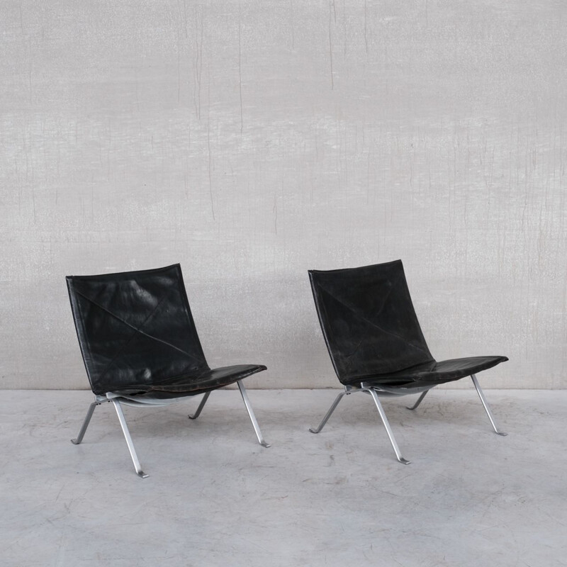 Pair of mid-century leather armchairs by Poul Kjærholm for E. Kold Christensen, Denmark 1956