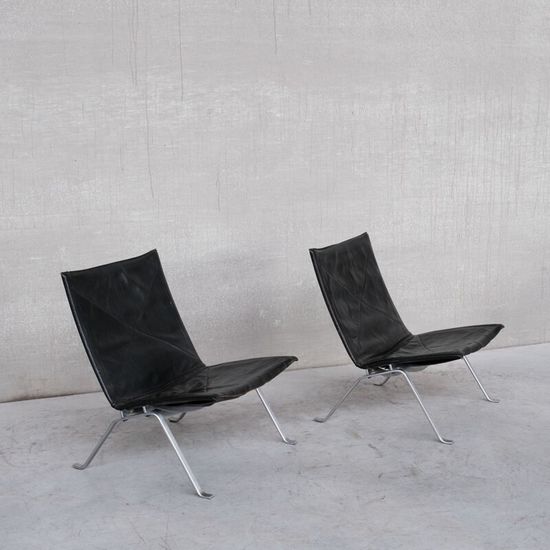 Pair of mid-century leather armchairs by Poul Kjærholm for E. Kold Christensen, Denmark 1956