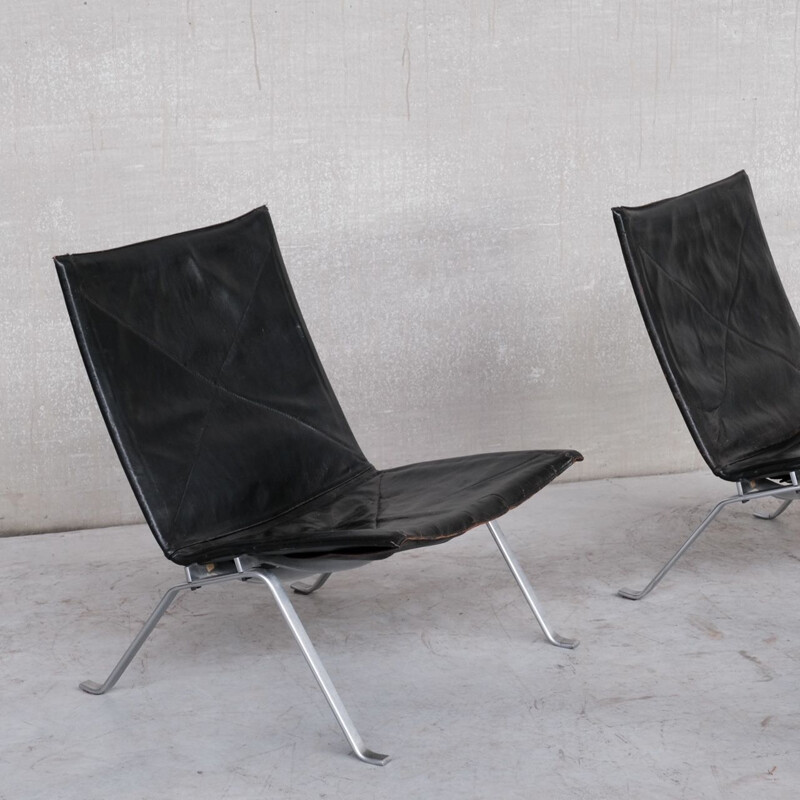 Paar vintage lederen fauteuils van Poul Kjærholm voor E. Kold Christensen, Denemarken 1956