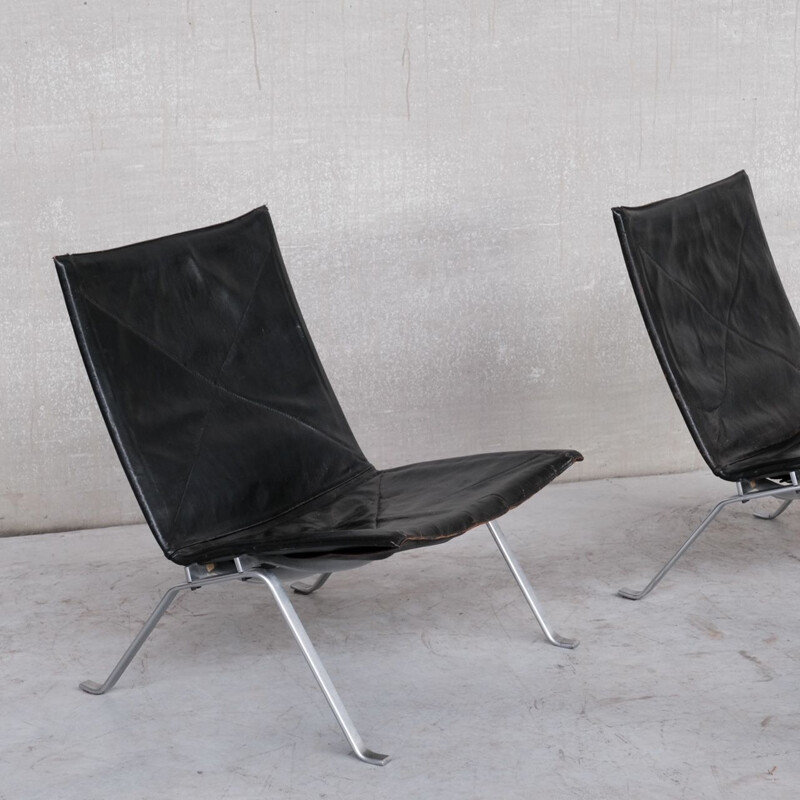 Pareja de sillones de cuero vintage de Poul Kjærholm para E. Kold Christensen, Dinamarca 1956