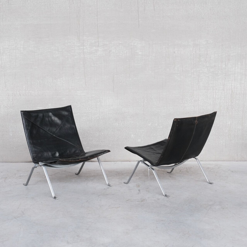 Paire de fauteuils vintage en cuir par Poul Kjærholm pour E. Kold Christensen, Danemark 1956