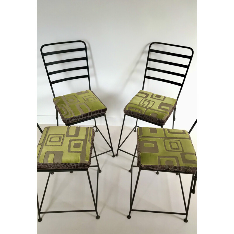 Set of 4 industrial metal chairs, France 1990