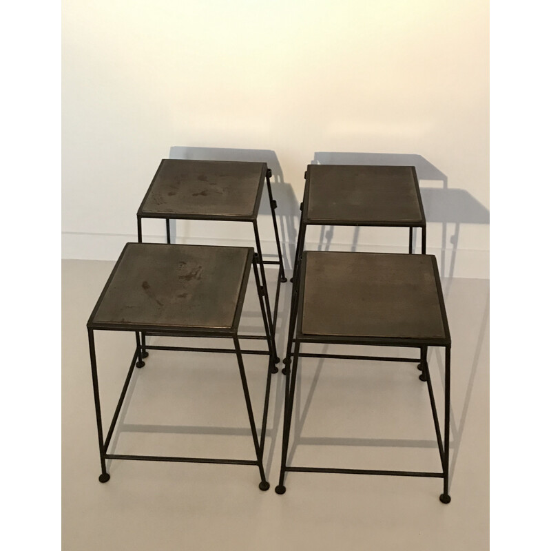 Set of 4 industrial metal chairs, France 1990
