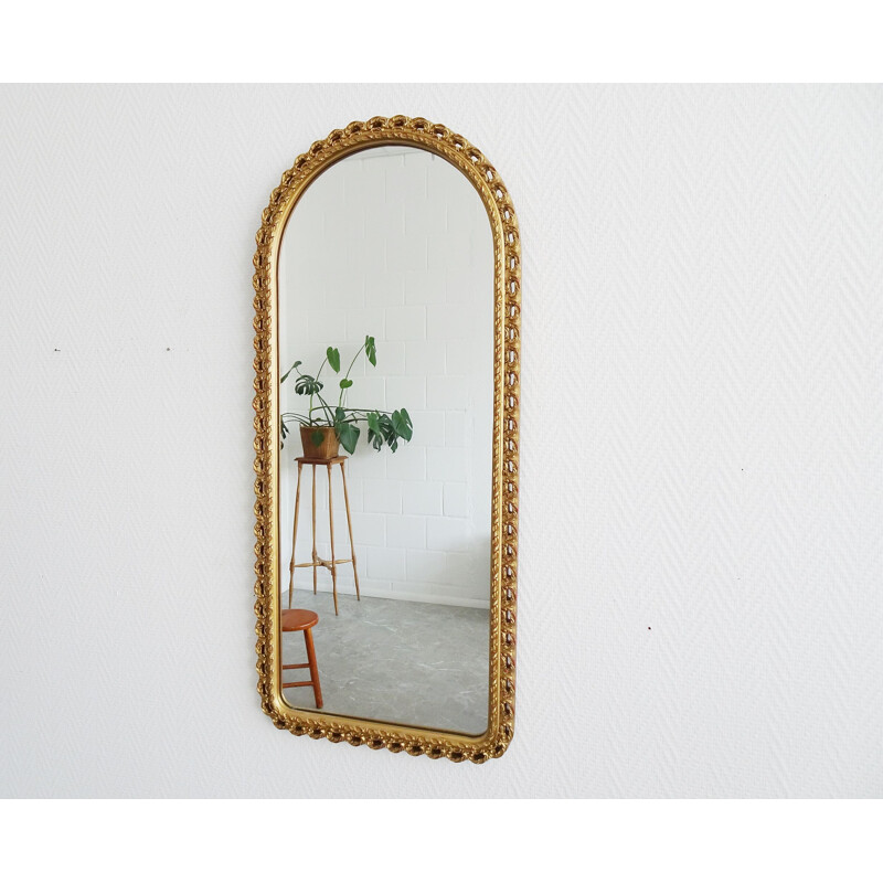 Miroir vintage en forme d'arc avec un cadre doré par Schönform, 1960-1970