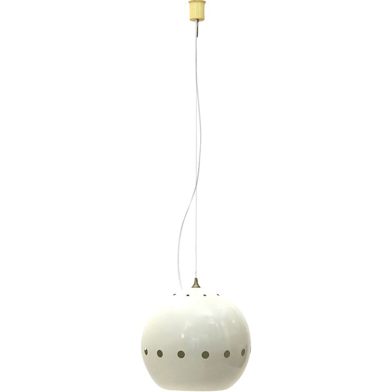 Lampadario vintage con diffusore sferico bianco, Italia 1960