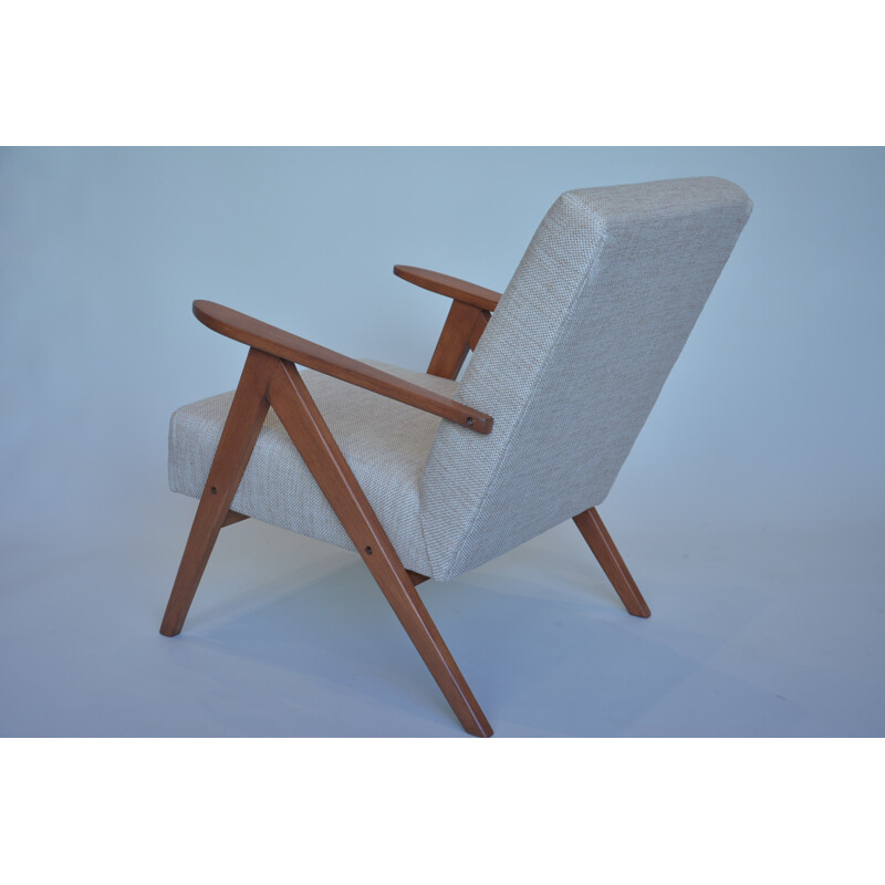 Mid century armchair with new beige fabric - 1970s