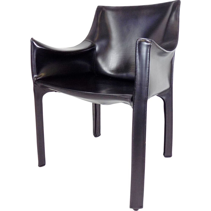 Poltrona vintage Cassina in pelle nera di Mario Bellini