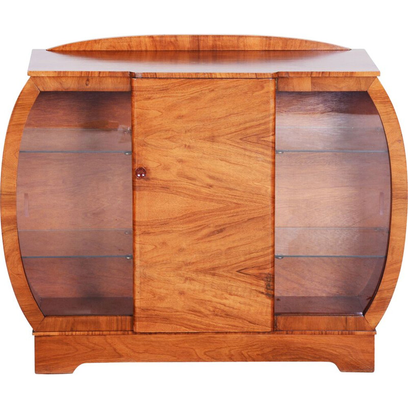 Art Deco vintage display cabine in walnut and glass, Belgium 1930s