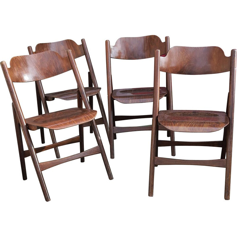 Set of 4 vintage Thonet folding chairs in wood