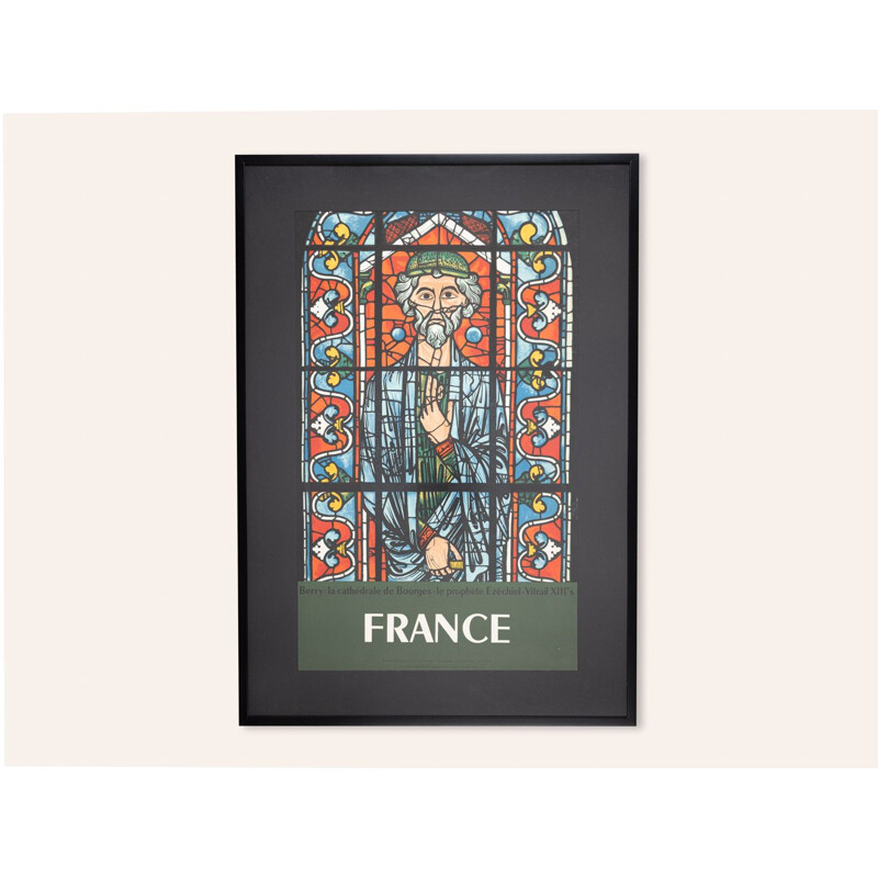 Cartel de viaje de época "La Cathédrale de Bourges", Francia 1960