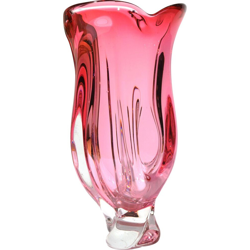 Vase vintage en verre de cristal par Jozef Hospodka pour Chribska Sklarna, Tchécoslovaquie 1960