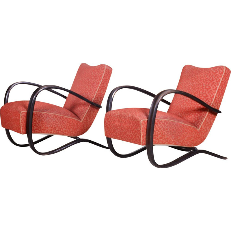 Pair of Art Deco vintage armchairs by Halabala for Up Závody, 1930s