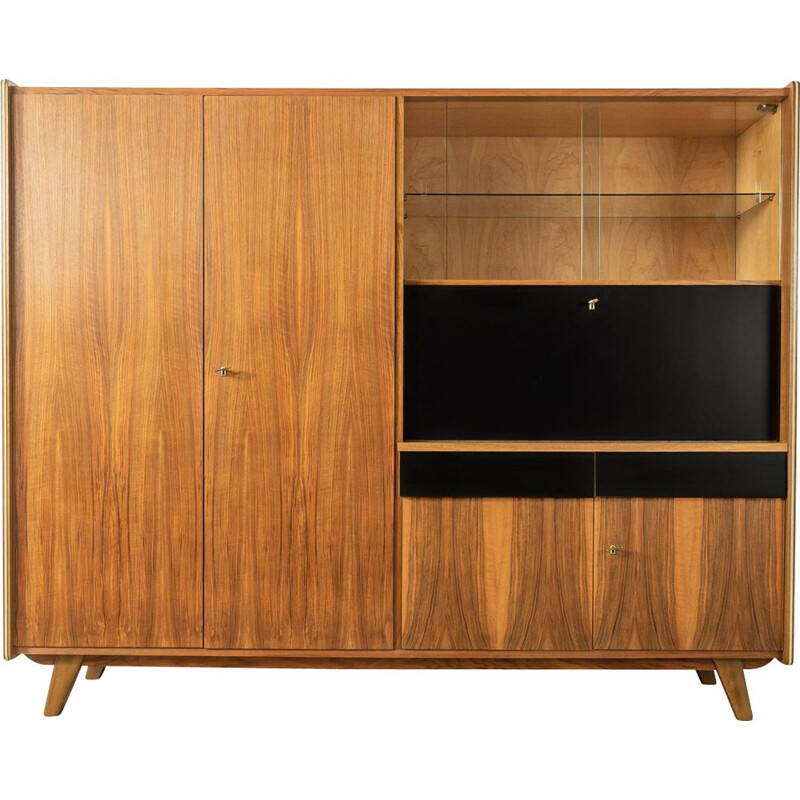 Vintage walnut highboard with four cabinet doors, Germany 1960s