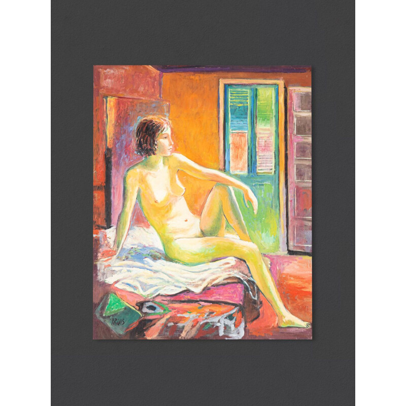 Affiche vintage acrylique sur bois "Peinture de nu dans un style expressionniste"