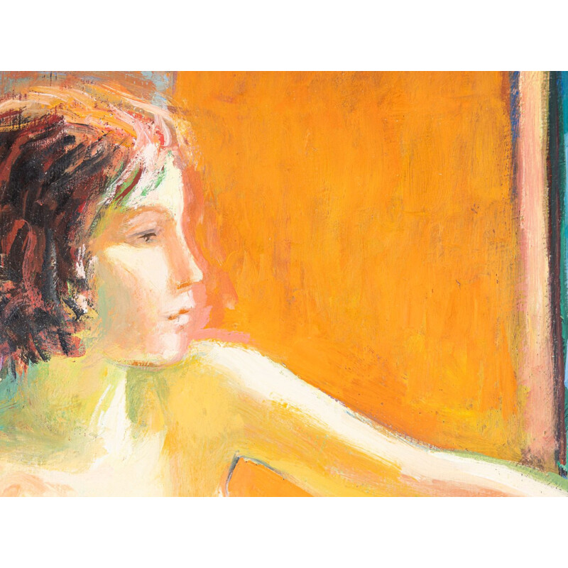 Vintage acrylic on wood poster "Nude painting in an expressionist style".
