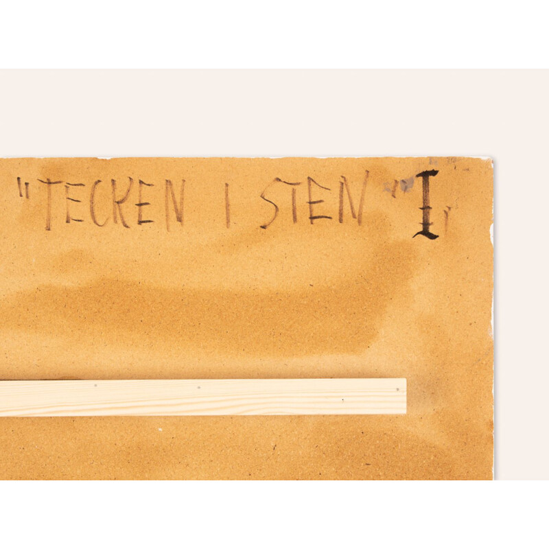 Huile sur plaque de bois vintage "Tecken i Sten 1", 1970