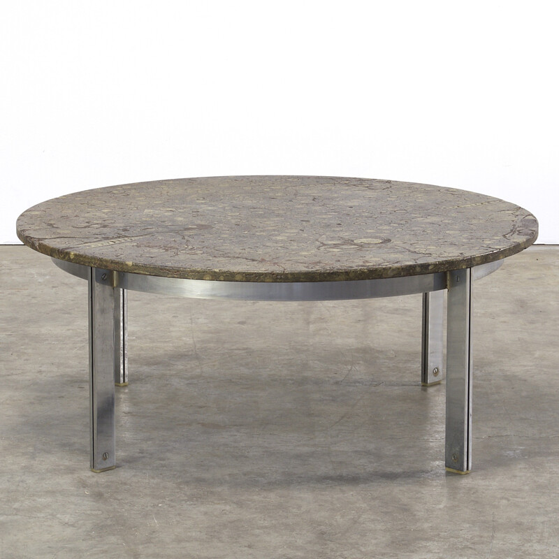 Table basse "expertise 0305" en pierre fossile et aluminium, Ronald SCHMITT - 1970
