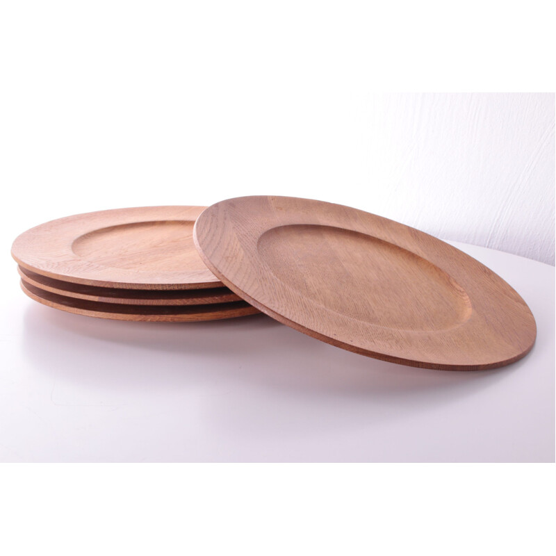 Vintage set of 4 teak wooden bottom plates, Denmark