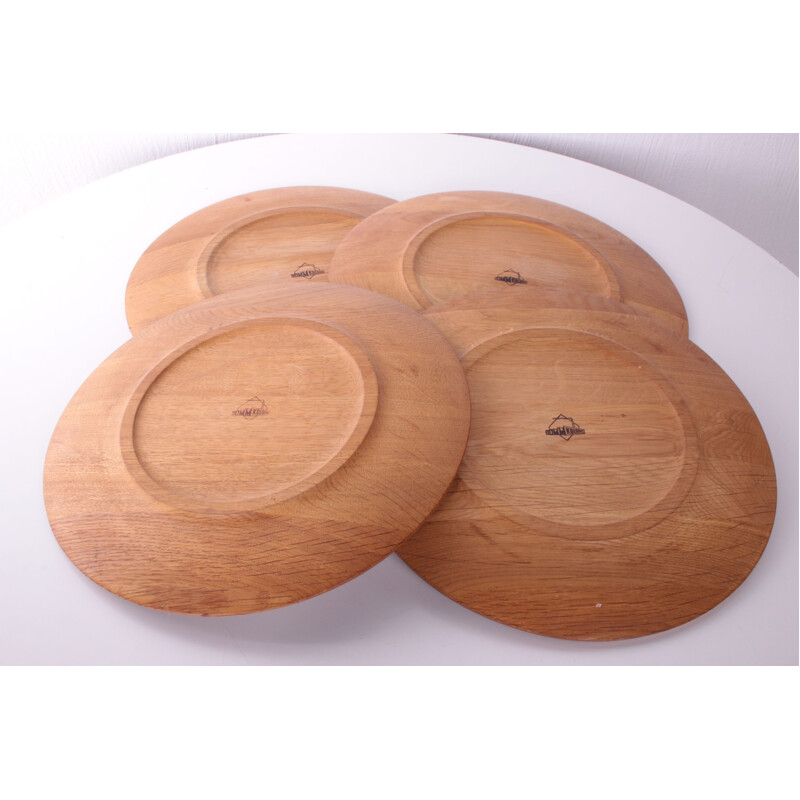 Ensemble de 4 assiettes vintage en bois de teck, Danemark