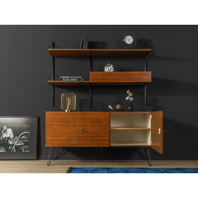 Vintage walnut wall unit with sideboard, Germany 1960s