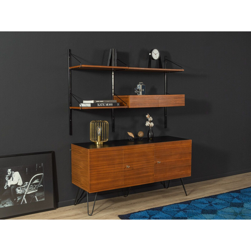 Vintage walnut wall unit with sideboard, Germany 1960s