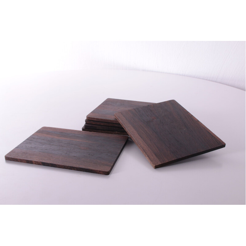 Set of 6 vintage rosewood coasters, Denmark 1960