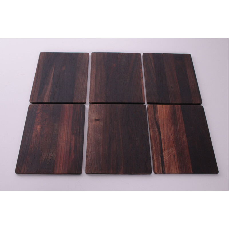 Set of 6 vintage rosewood coasters, Denmark 1960