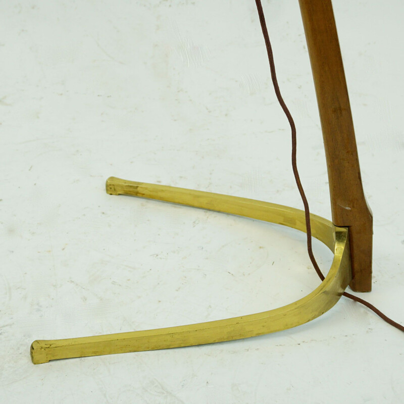 Austrian mid century brass and walnut Dornstab floor lamp by J. T. Kalmar