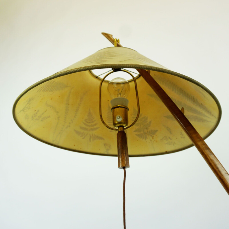 Austrian mid century brass and walnut Dornstab floor lamp by J. T. Kalmar