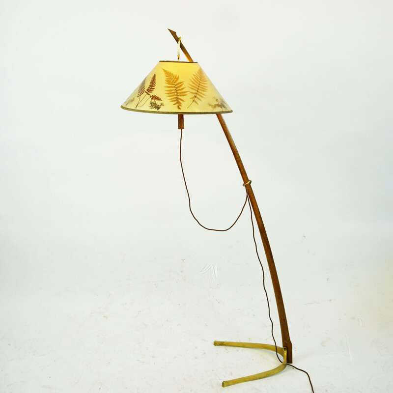 Austrian mid century brass and walnut Dornstab floor lamp by J. T. Kalmar