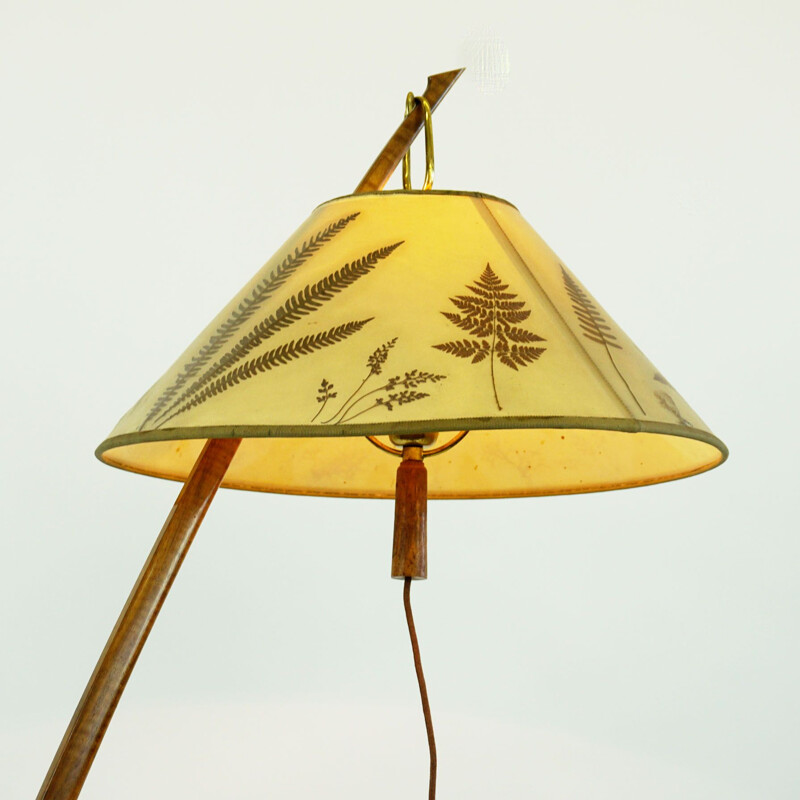 Austrian mid century brass and walnut Dornstab floor lamp by J. T. Kalmar