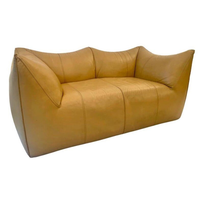 Le Bambole vintage leather sofa 2 seats by Mario Bellini for B&B, Italy 1970