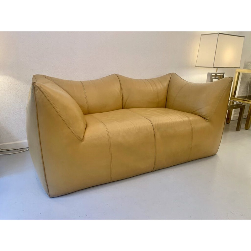 Le Bambole vintage leather sofa 2 seats by Mario Bellini for B&B, Italy 1970