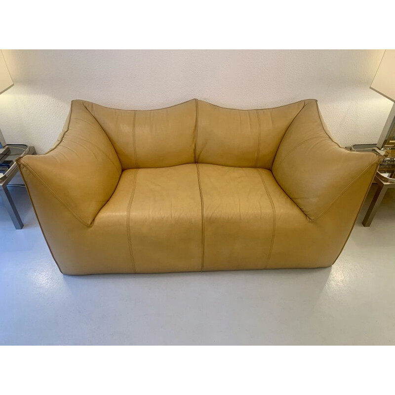 Le Bambole vintage leather sofa 2 seats by Mario Bellini for B&B, Italy 1970