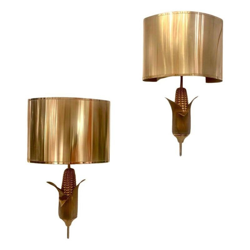 Paar vintage bronzen en messing wandlampen van Maison Charles, 1970