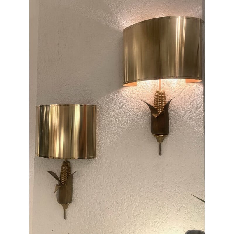 Pair of vintage bronze and brass sconces by Maison Charles, 1970