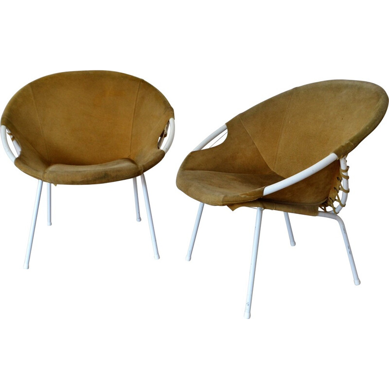 Pair of German Lusch & Co lounge chairs in brown leather - 1960s