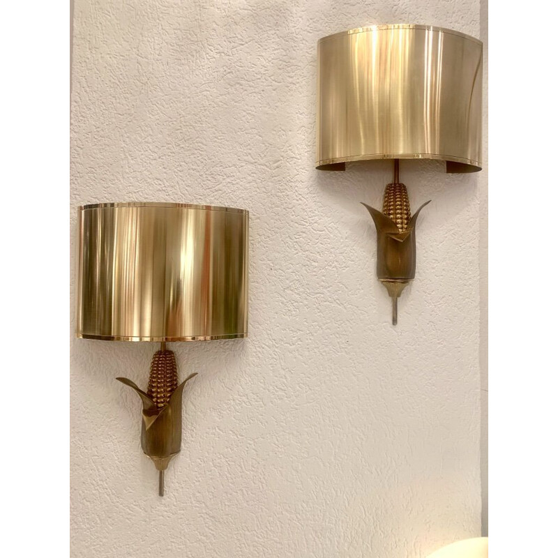 Pair of vintage bronze and brass sconces by Maison Charles, 1970