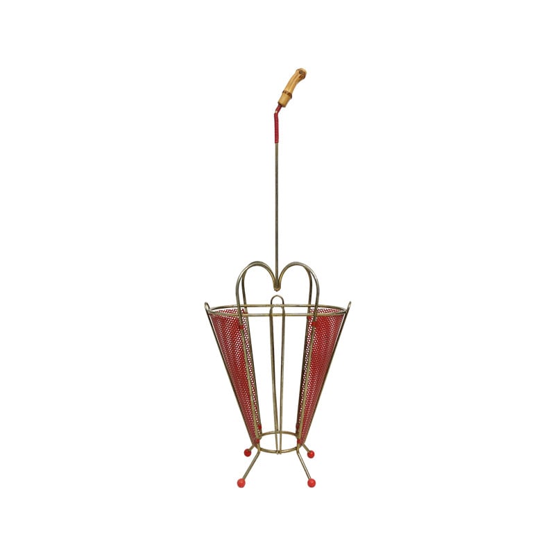 Vintage plastic and brass umbrella stand by Mathieu Matégot, France 1950