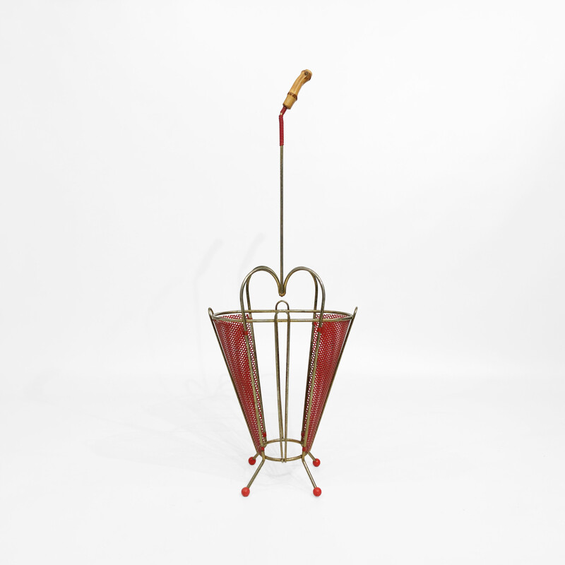 Vintage plastic and brass umbrella stand by Mathieu Matégot, France 1950