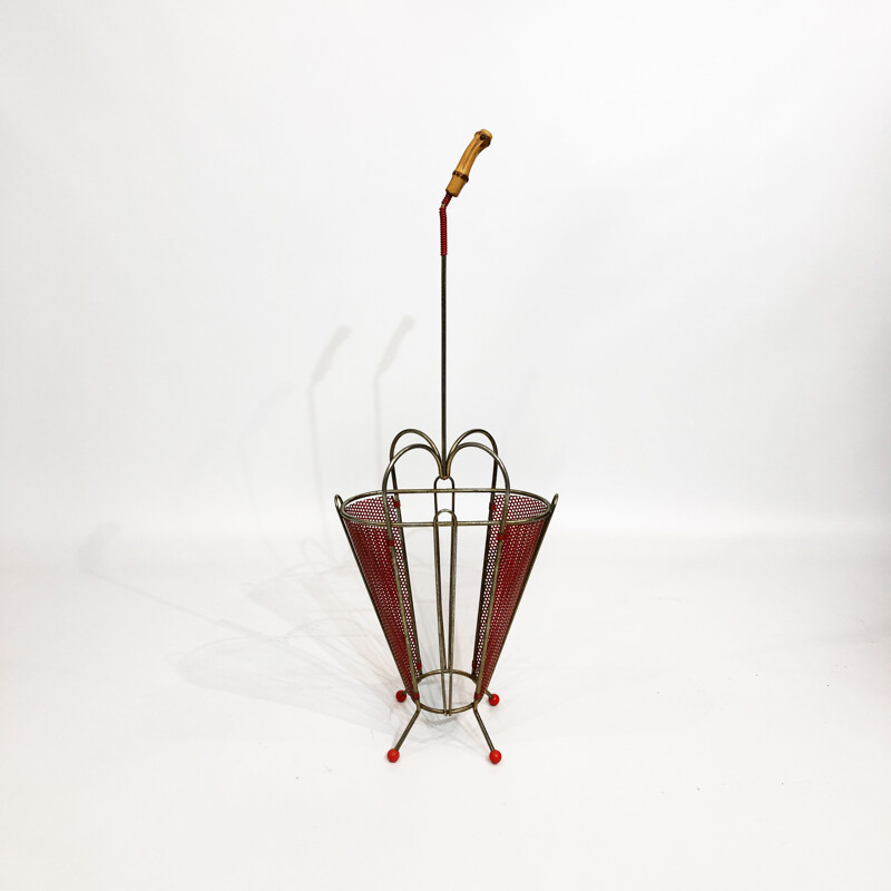 Vintage plastic and brass umbrella stand by Mathieu Matégot, France 1950