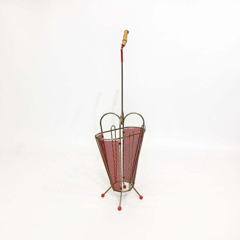 Vintage plastic and brass umbrella stand by Mathieu Matégot, France 1950