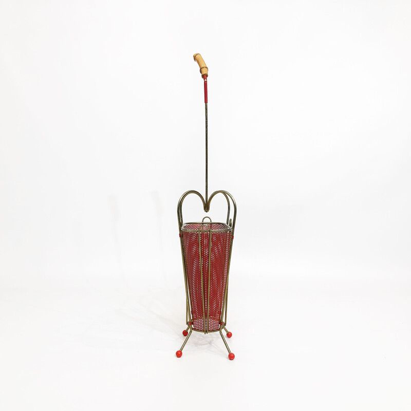 Vintage plastic and brass umbrella stand by Mathieu Matégot, France 1950