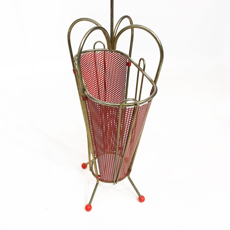 Vintage plastic and brass umbrella stand by Mathieu Matégot, France 1950