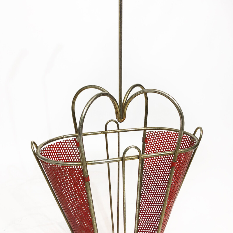 Vintage plastic and brass umbrella stand by Mathieu Matégot, France 1950